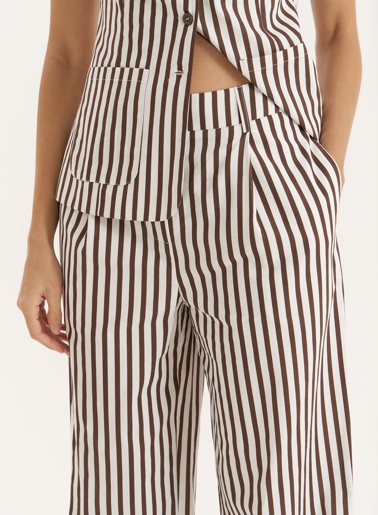 Brown Stripe Straight Leg Trouser